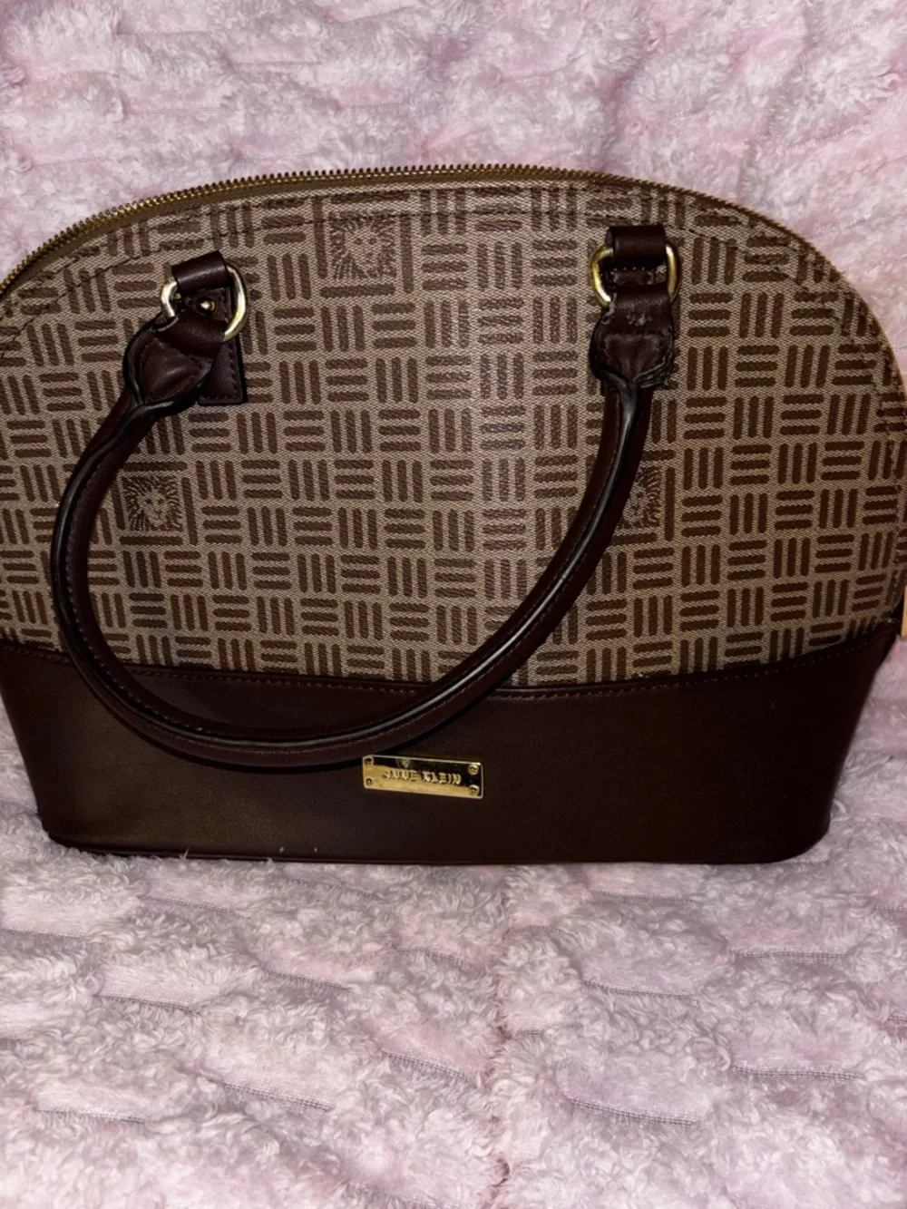 Anne Klein Classic Structured Black and Beige Dome Satchel